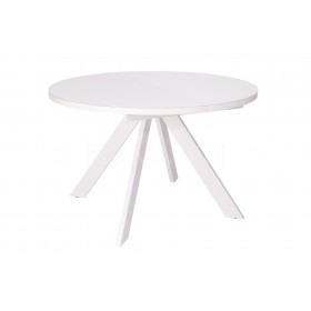 Стол обеденный раскладной EGO (D1200-1600x750)(белый матовый/экстрабелое стекло)
